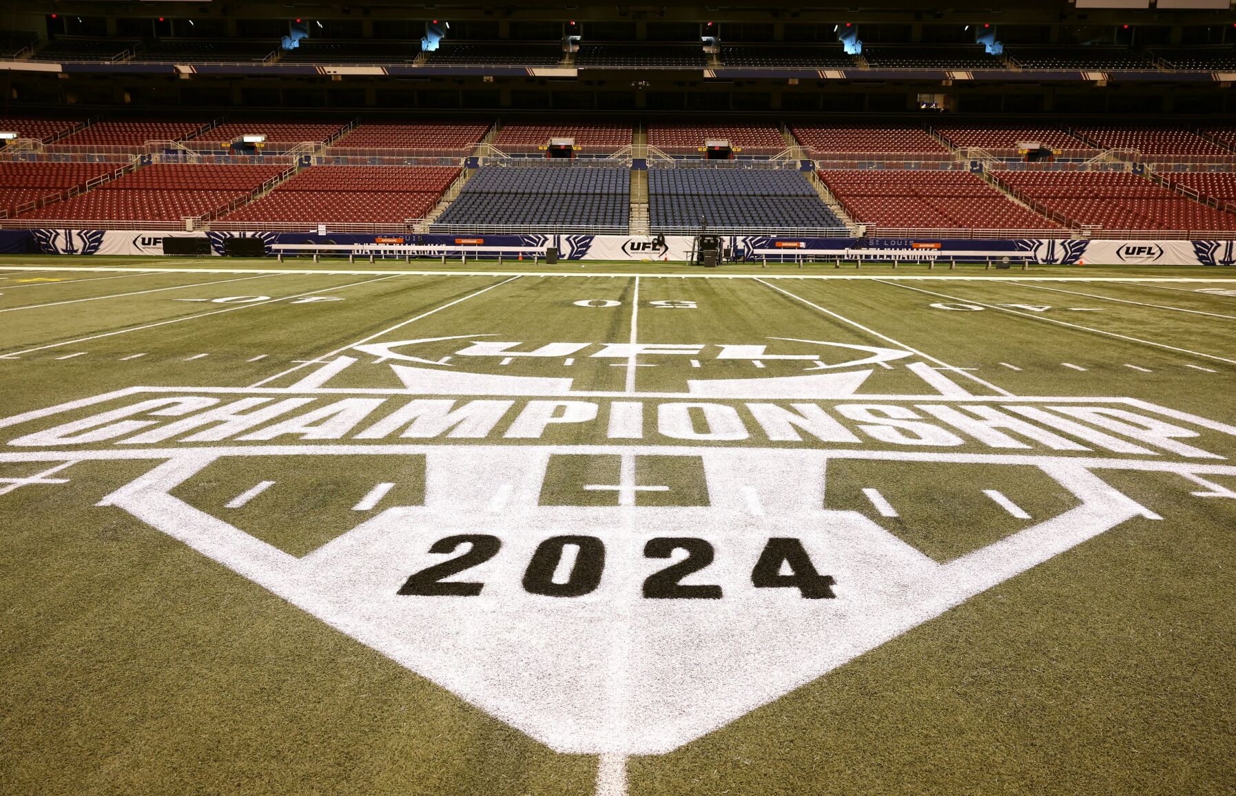 Set up for United Football League Championship in St. Louis